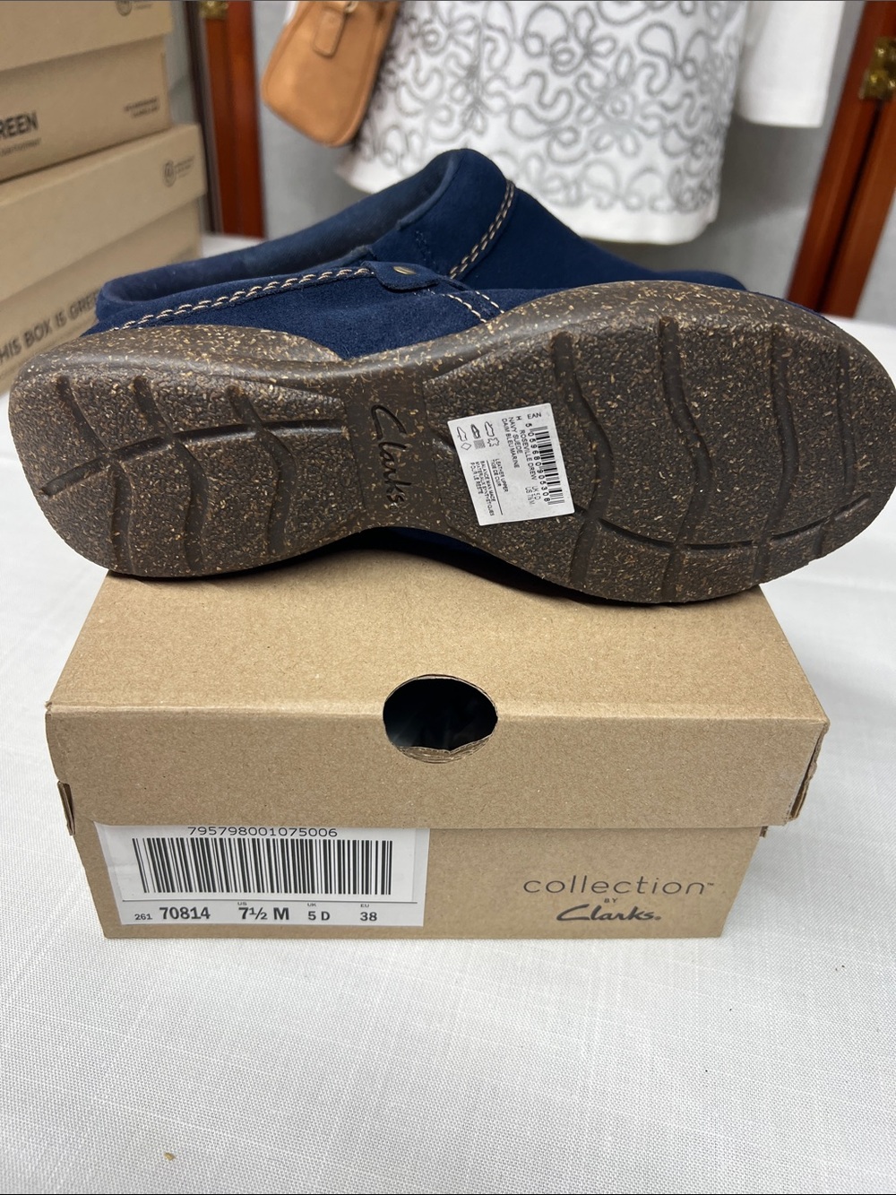 Clarks Navy Suede Slip-On Mules - Picture 3 of 4